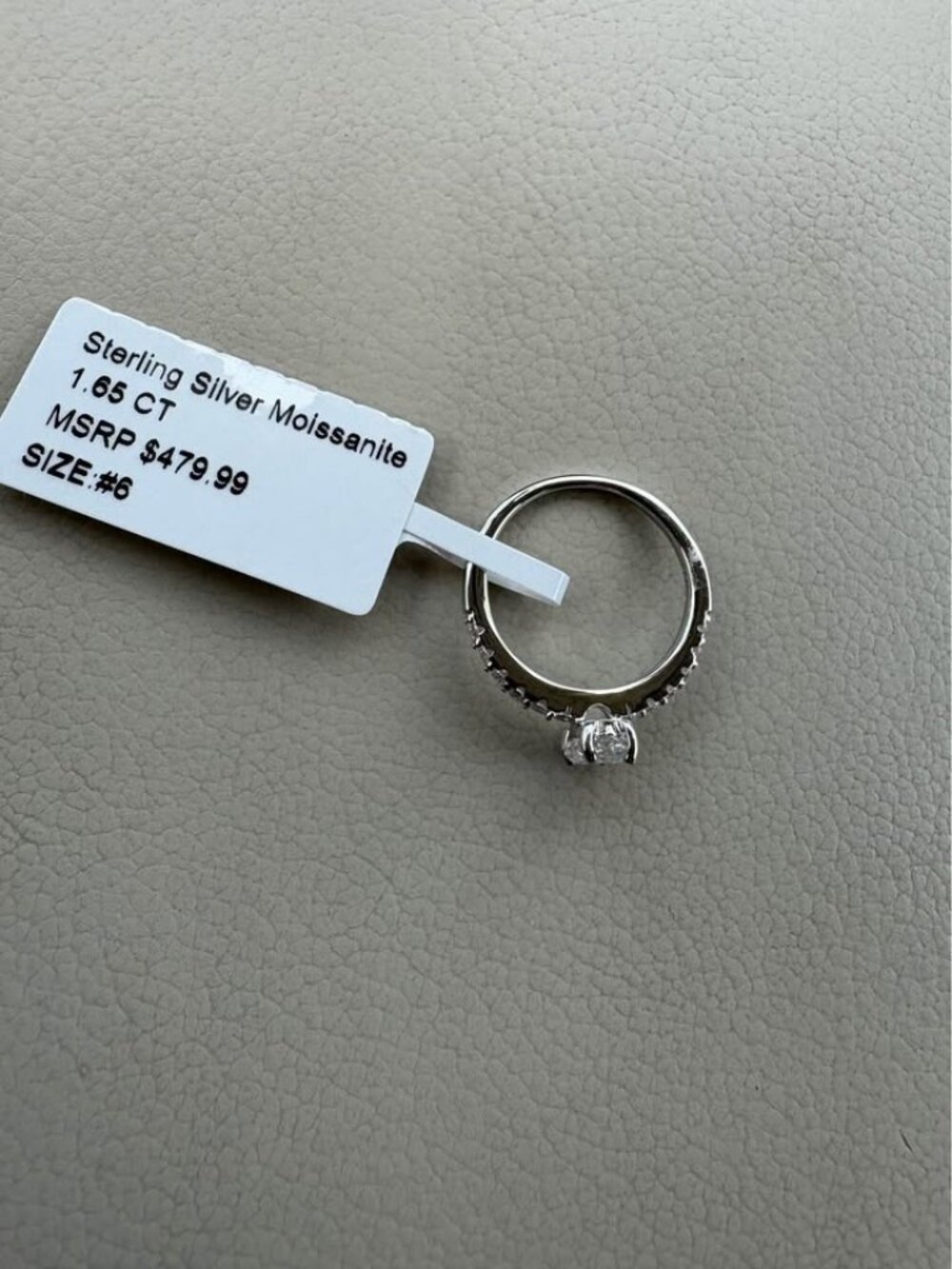 Sterling Silver Moissanite Ring 1.65 CT Size 6